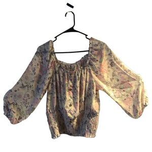 Pre Owned Women’s NOBO No Boundaries Blouse Banded Wrist Waist Sz XXL Floral